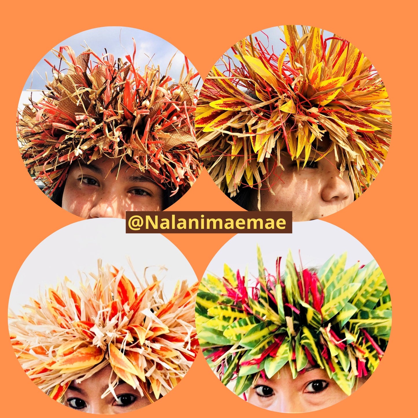 Lei Poo head pieces crafted by Mae Low. Handmade using Nutscene Raffia yarn. Rafia grass for crafting, weaving, crochet.