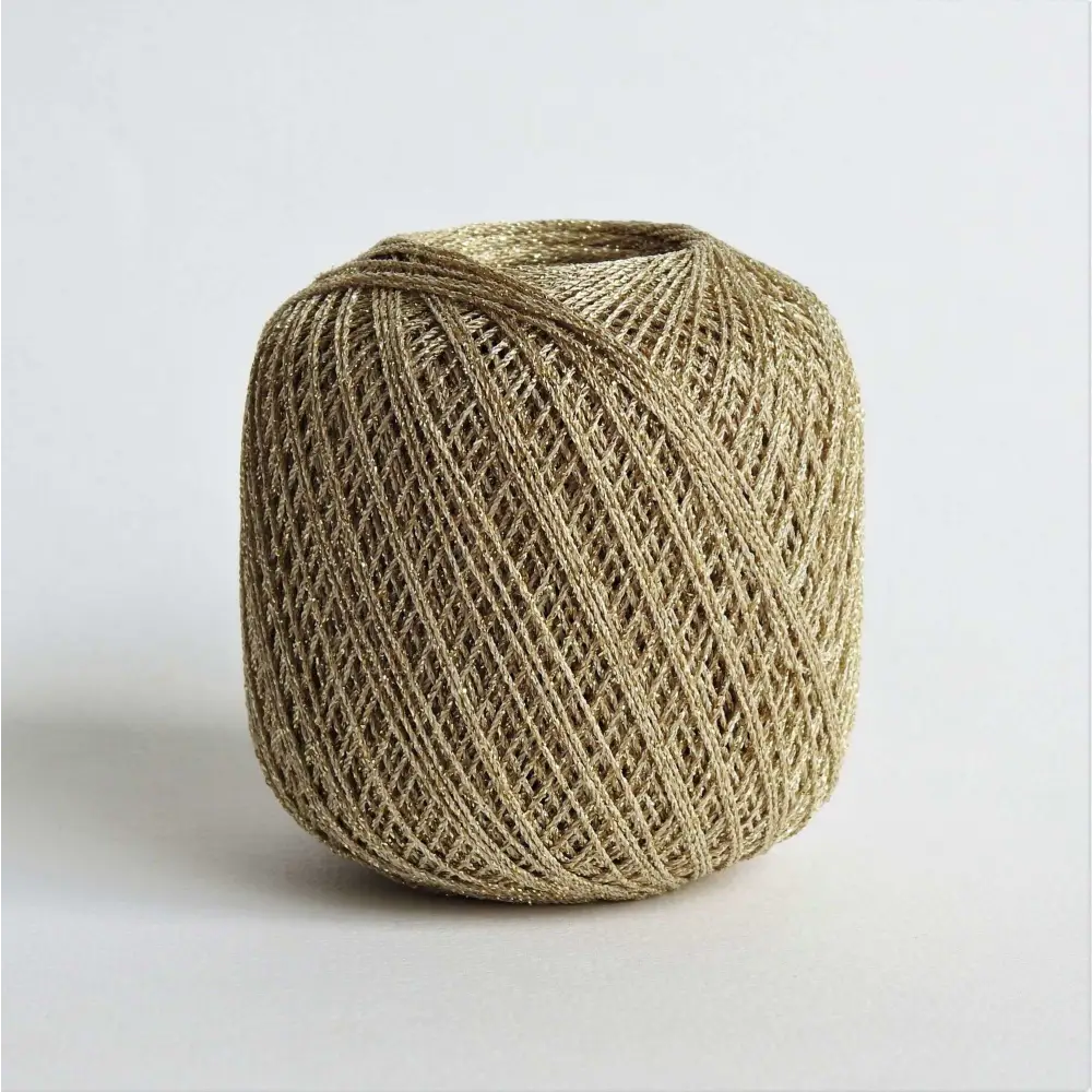 Ball of metallic yarn in gold. Glitter yarn, soft and shiny yarn with beautiful drape. Lurex metallic yarn for crochet, knitting, tatting, weaving, tassels and embroidery. Daruma Lurex Lame Leaf thread