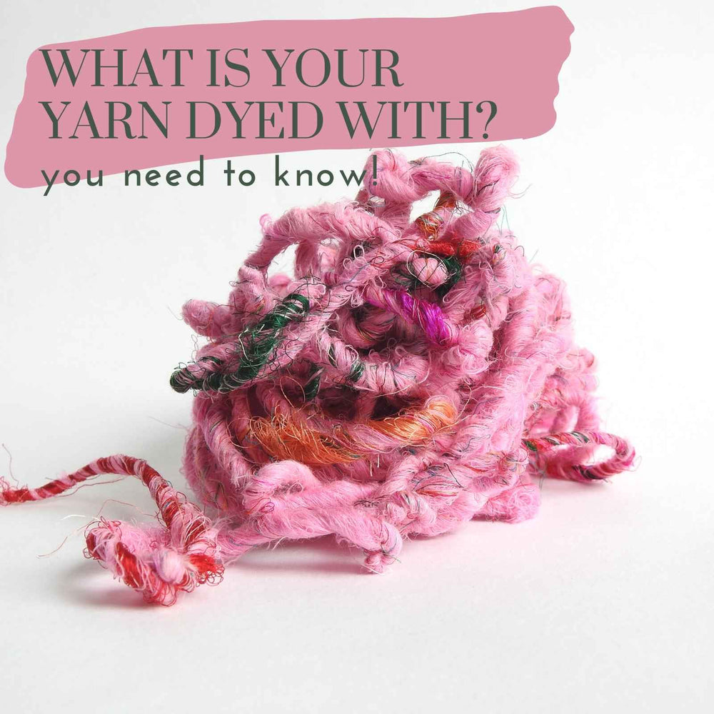 Loose bundle of Recycled Wool and Silk yarn in pink. Blog discussion focussing on understanding what dyes have been used in your yarn. 