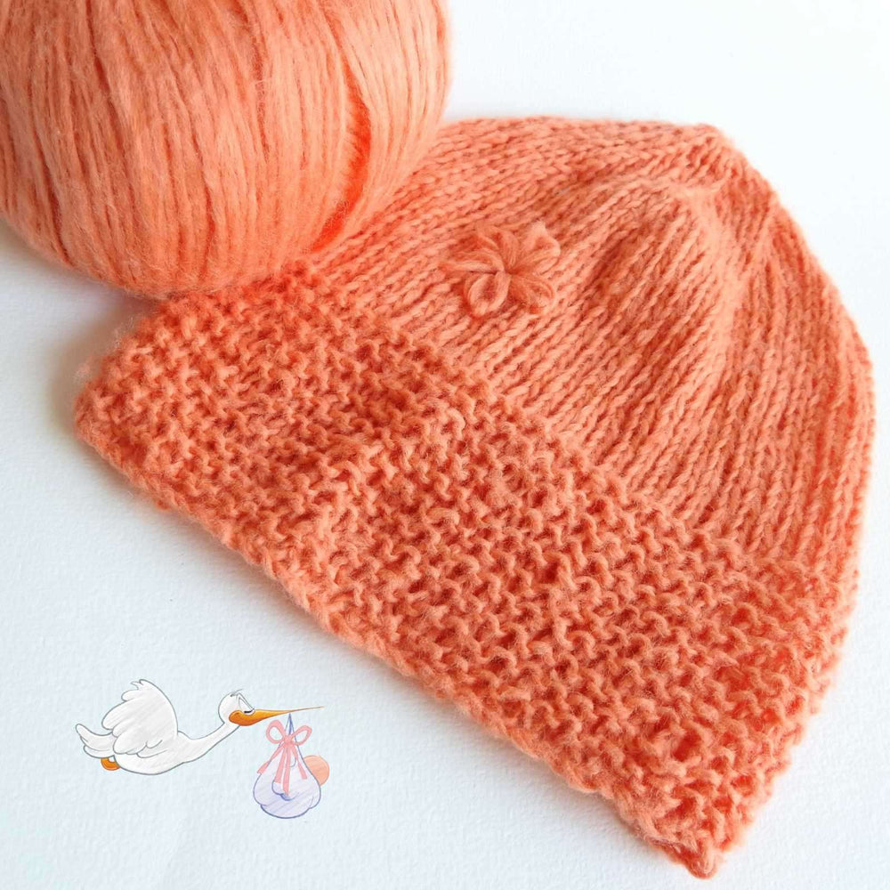 Baby Bonnet knitted in Suave Organic Brushed Cotton Yarn in Rose