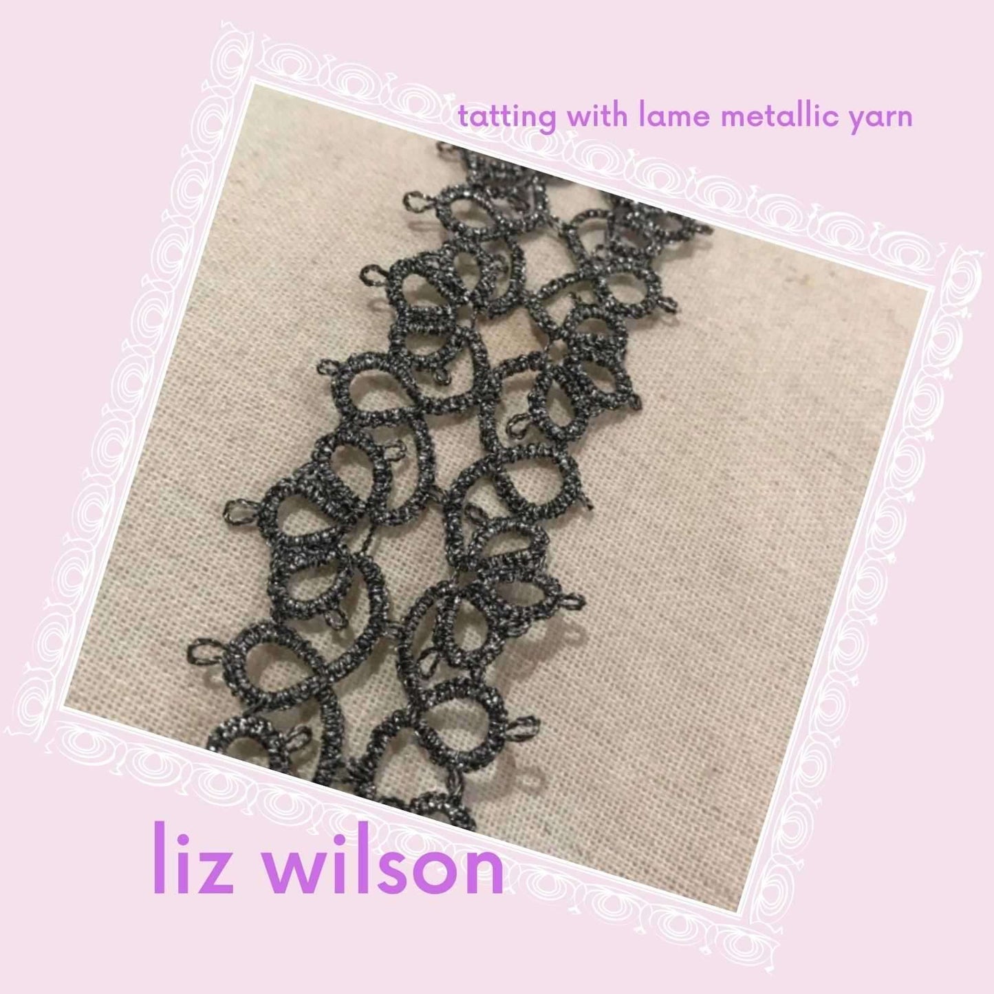 Crochet lace work using Daruma Metallic Lame yarn in Black Silver. By Liz Wilson