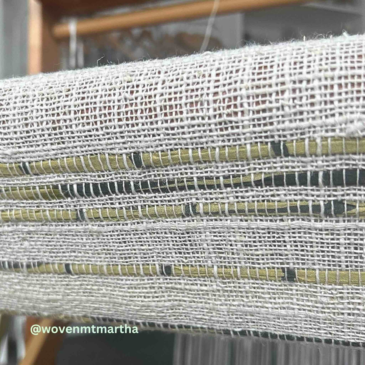 Woven combination of Nettle Yarn and Cotton Sari Ribbon.
