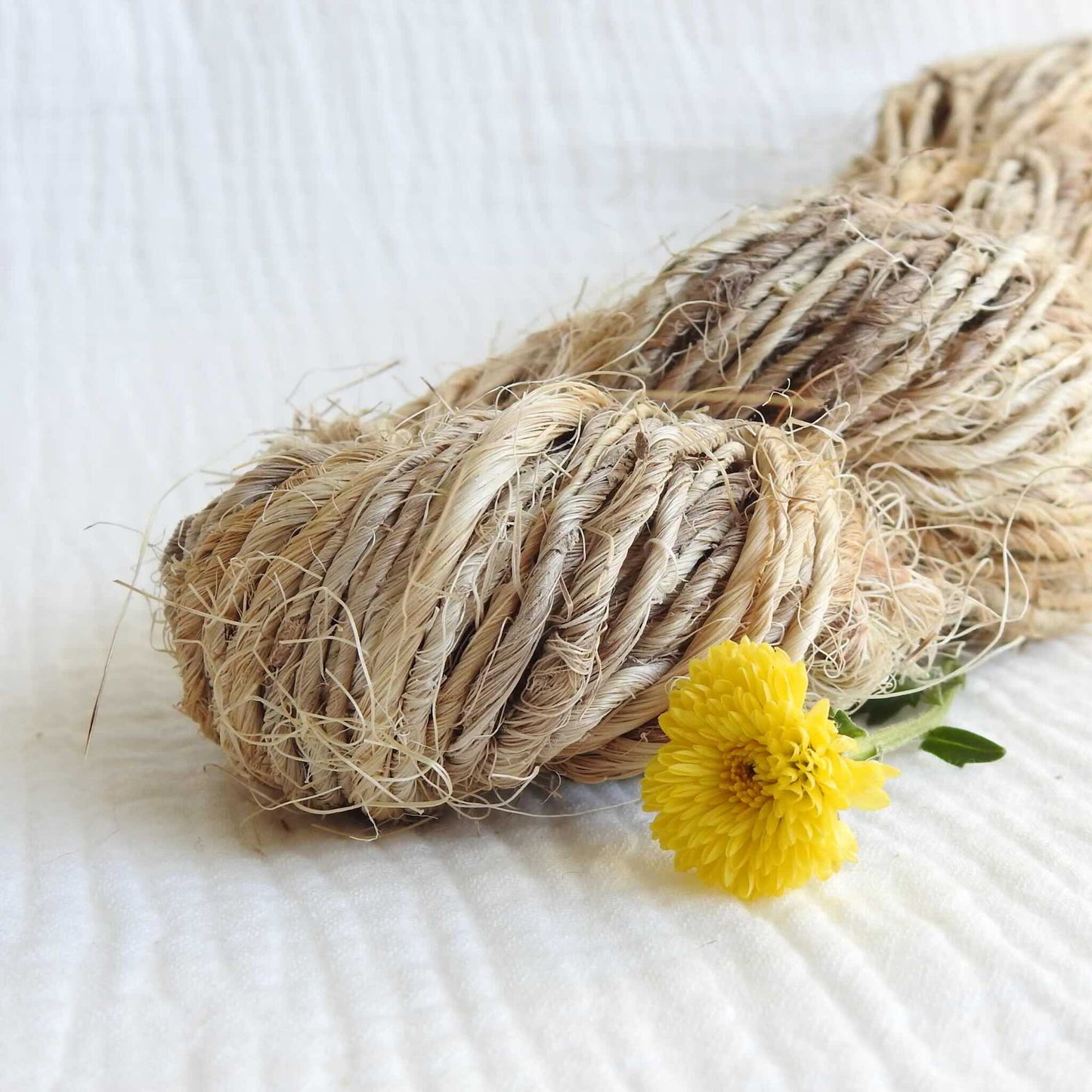 A skein of natural pineapple fibre yarn. Rustic and pefect for weaving and basketry.