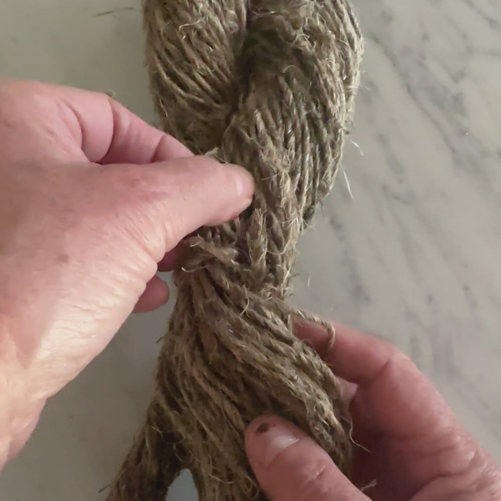 touching the rustic fibres of our natural ramie fibre. chunky natural plant fibre for weaving, baskets, garden, home