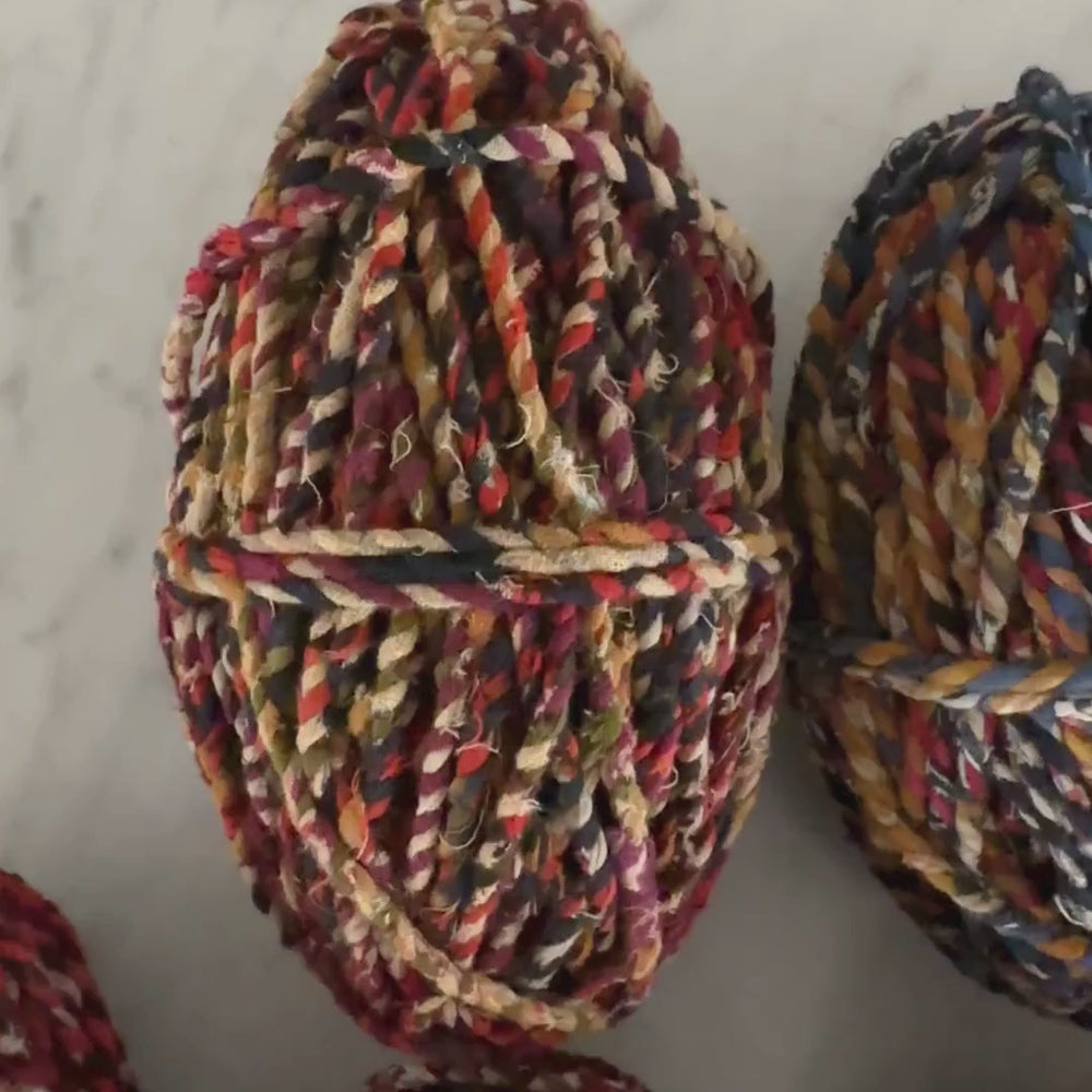 
                      
                        Load and play video in Gallery viewer, Upcycled Sari Cord 50m Thick | Knit Crochet Weave Craft
                      
                    