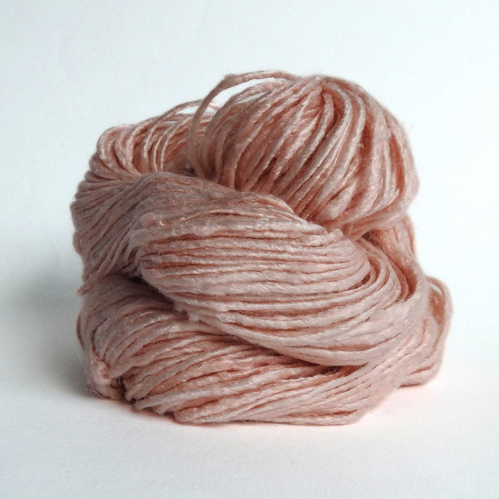 skein of soft silky 100% bamboo yarn in rosewater. A natural chunky yarn which is silky and soft with a beautiful sheen. For garments, weaving, bags, mixed media art. 