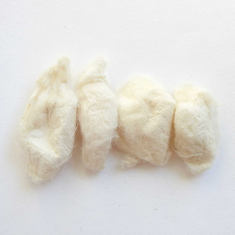 
                  
                    eri white silk cocoons for stitching, mixed media, felting, collage, dyeing, jewellery. cruelty free silk. sustainable
                  
                