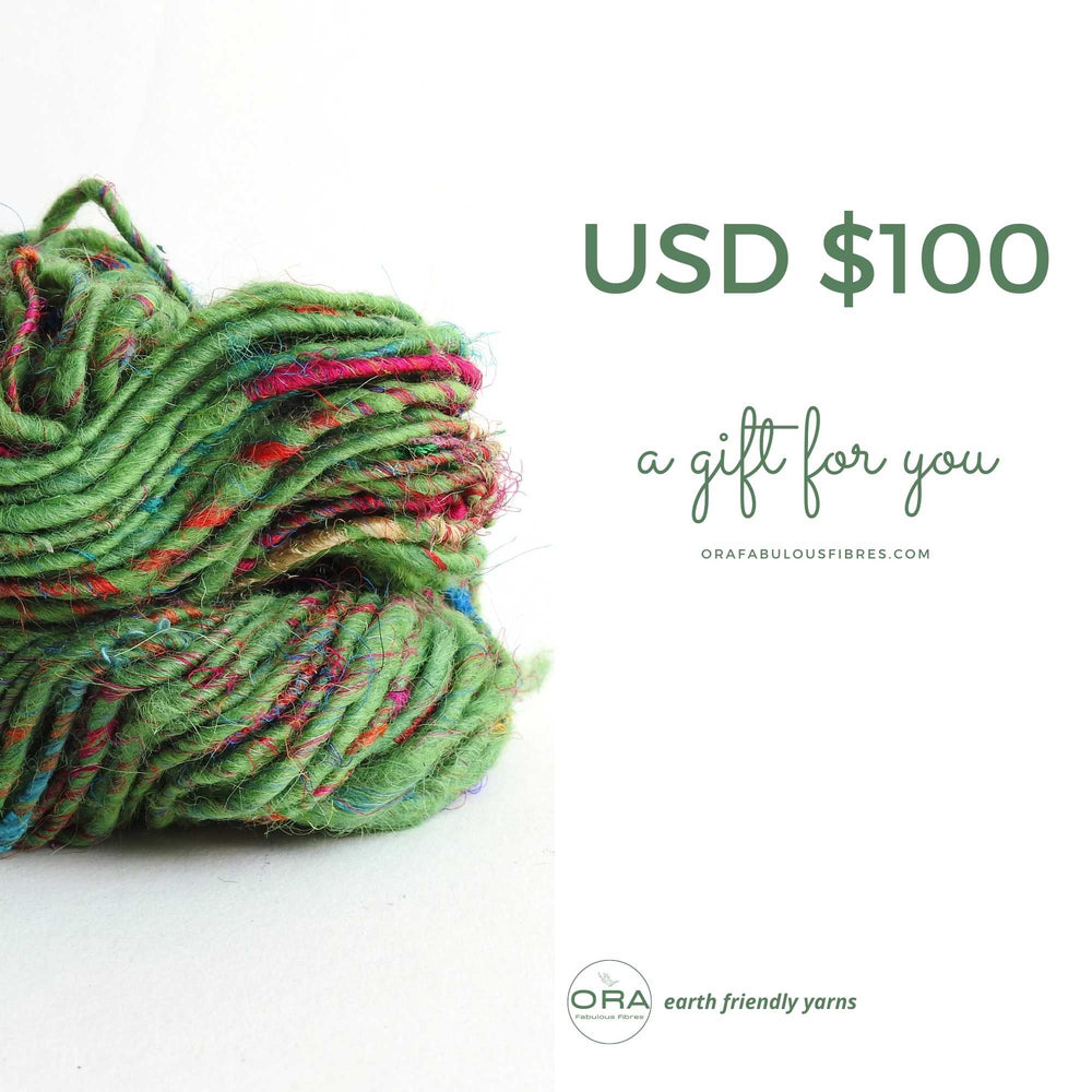 
                      
                        gift card for yarn lovers. birthdays, christmas, thank you, celebrations. Gift card for US$100 value for use at orafabulousfibres.com
                      
                    