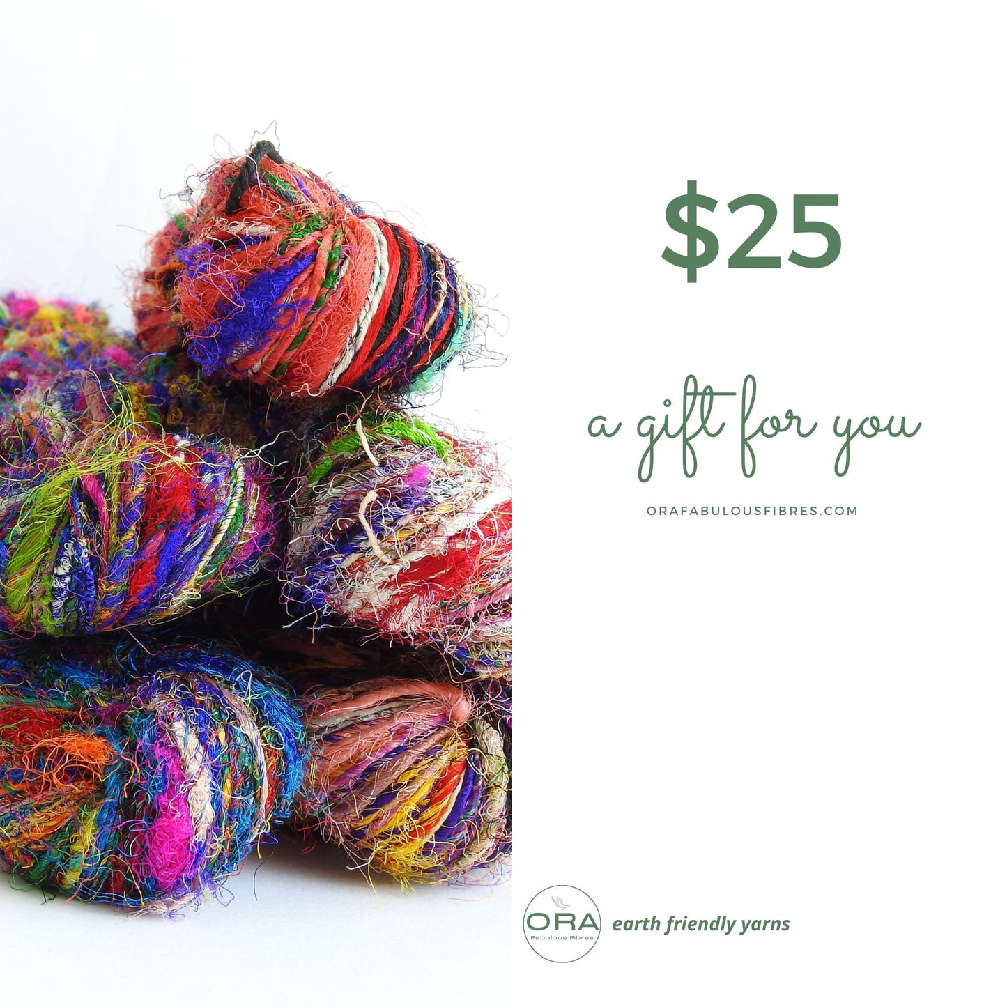 
                  
                    gift card for yarn lovers. birthdays, christmas, thank you, celebrations. Gift card for $25 value for use at orafabulousfibres.com
                  
                