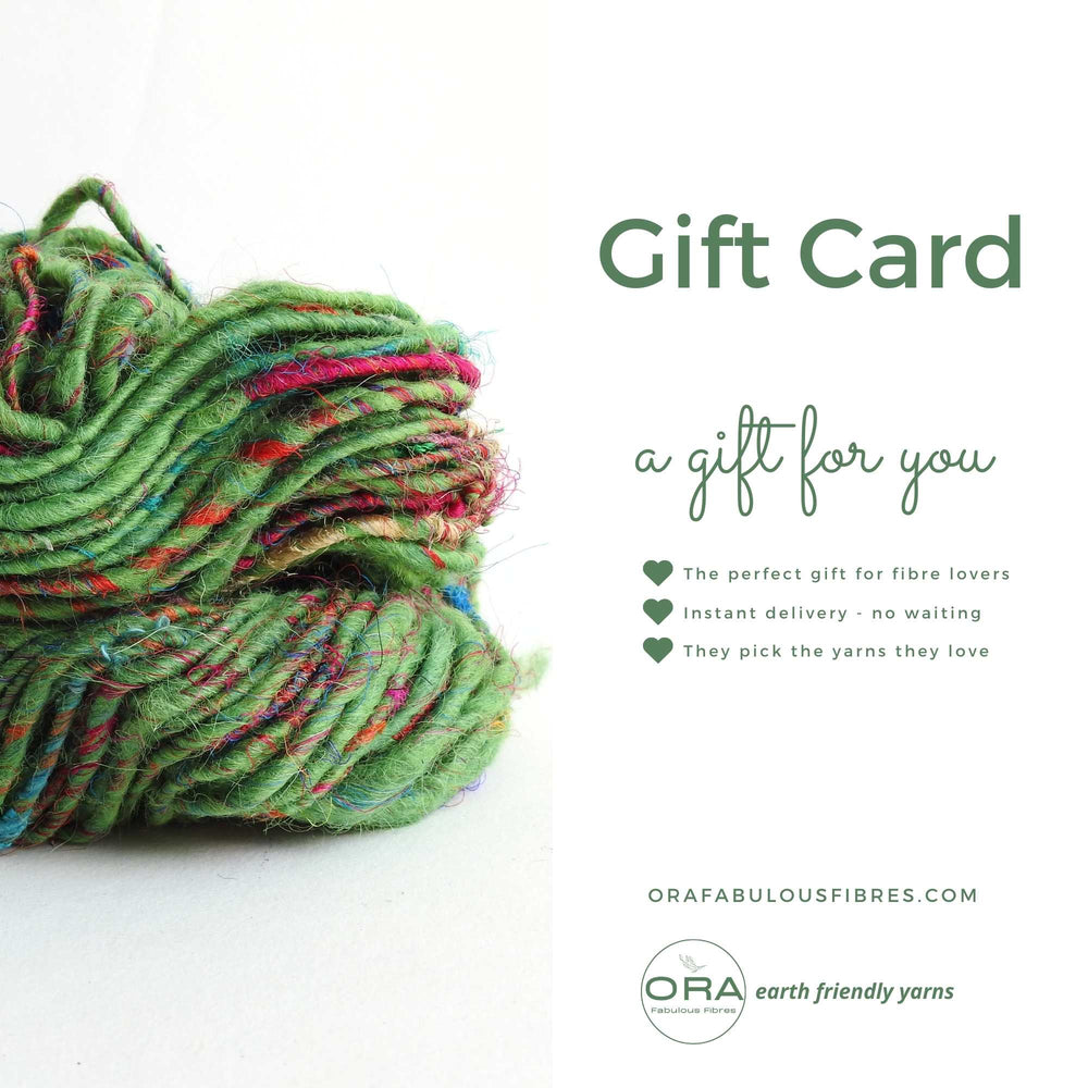 
                      
                        gift card for yarn lovers. birthdays, christmas, thank you, celebrations. Gift card for use at orafabulousfibres.com
                      
                    