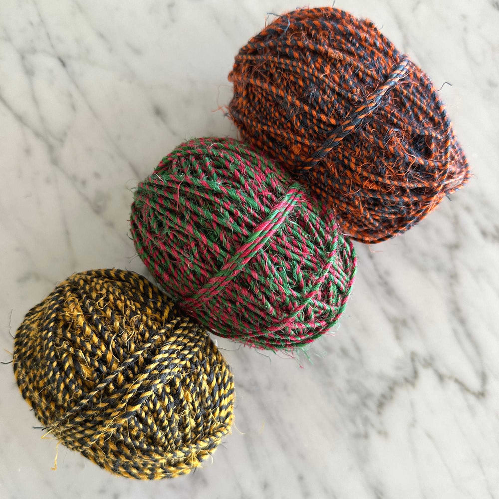 balls of natural hemp in variegated colours. a 100% natural hemp yarn for weaving, baskets, jewellery, bags, mats. Soft and easy on the hands. crafted by fairtrade artisans