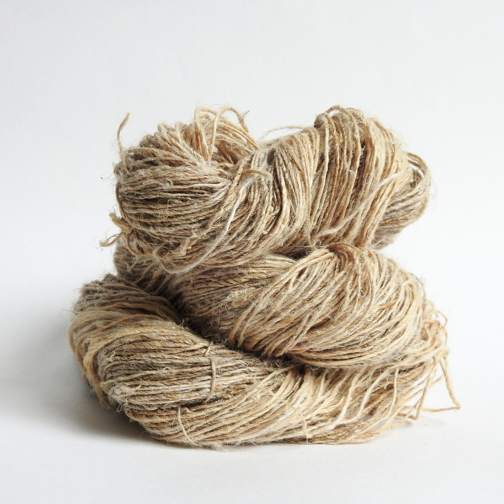 
                  
                    A skein of hand spun fine Hemp yarn in Natural.  Natural Hemp is a highly eco friendly fibre and sustainable crop. Knit, crochet or weave with natural Hemp yarn.
                  
                
