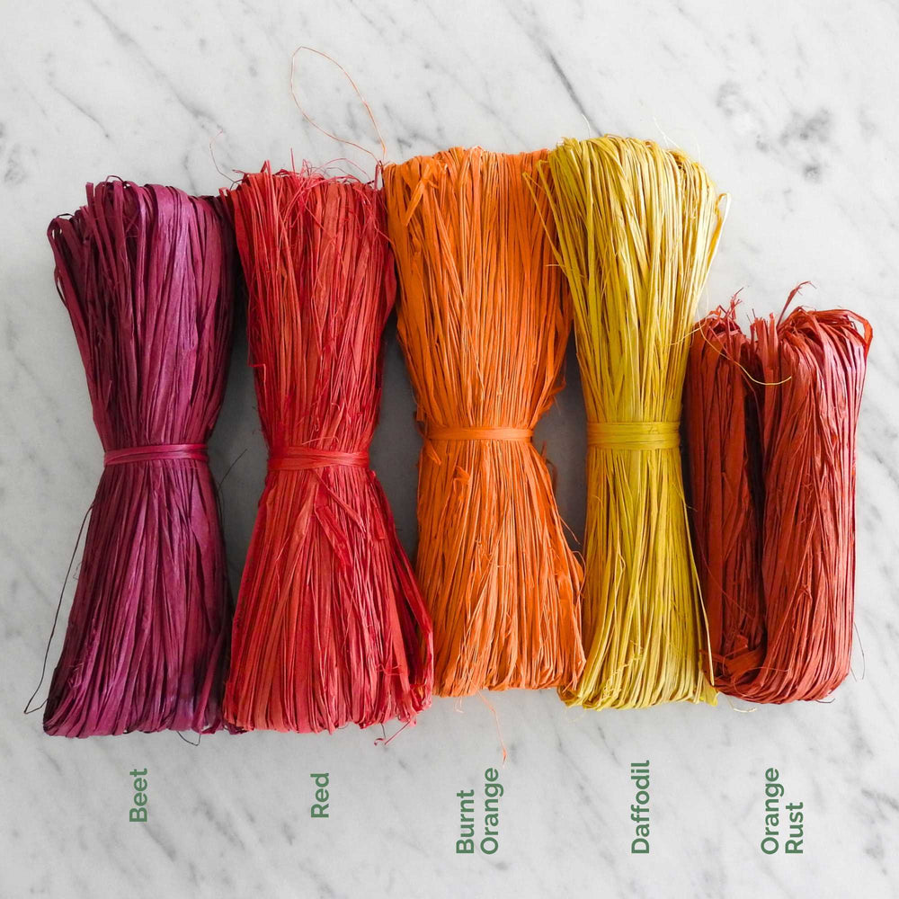 
                      
                        skeins of raffia in beautiful colours. a natural raffia dyed wiht azo free dyes. perfect for weaving, crafts, knitting weaving etc. natural raffia grown in madagascar
                      
                    