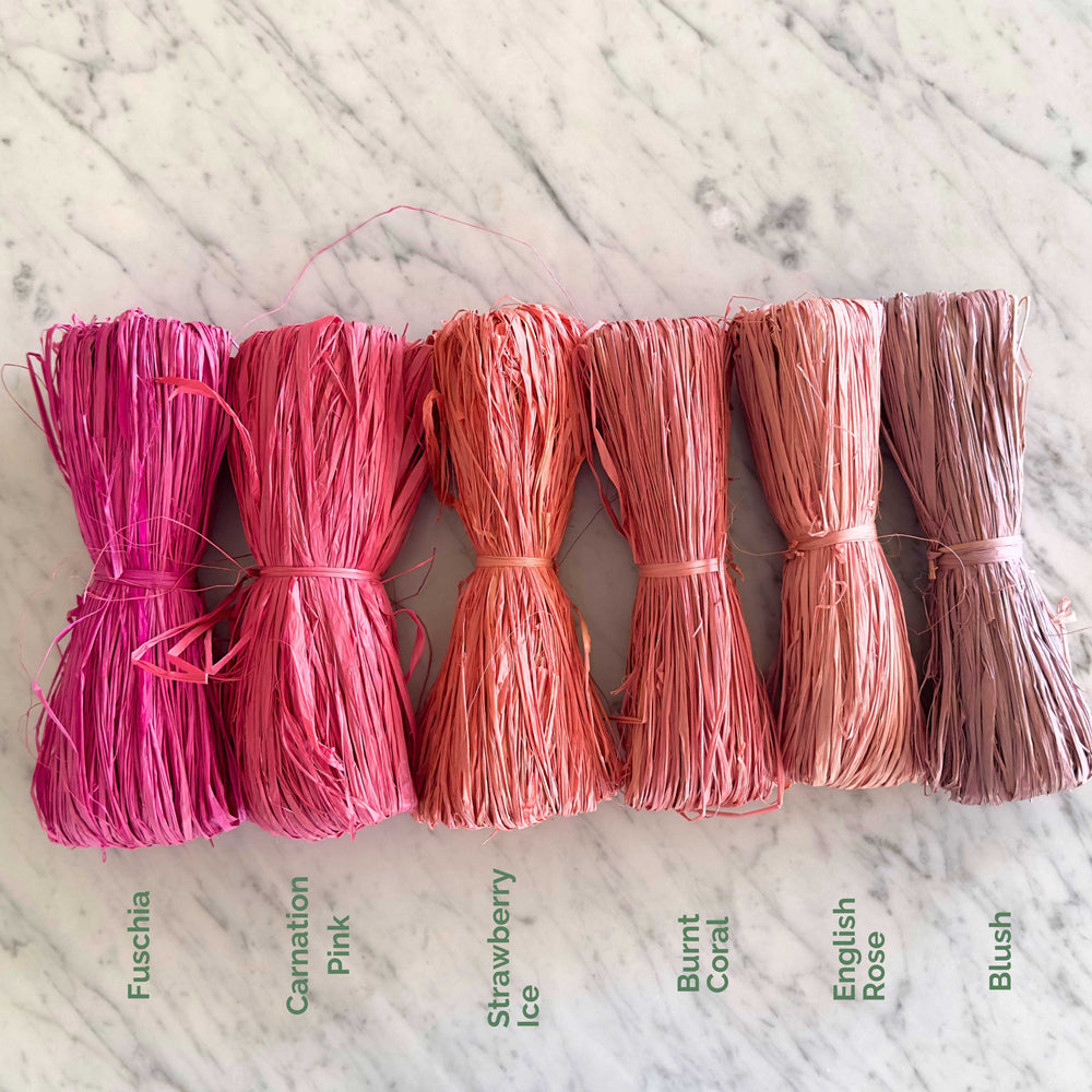 
                      
                        skeins of raffia in beautiful colours. a natural raffia dyed wiht azo free dyes. perfect for weaving, crafts, knitting weaving etc. natural raffia grown in madagascar
                      
                    