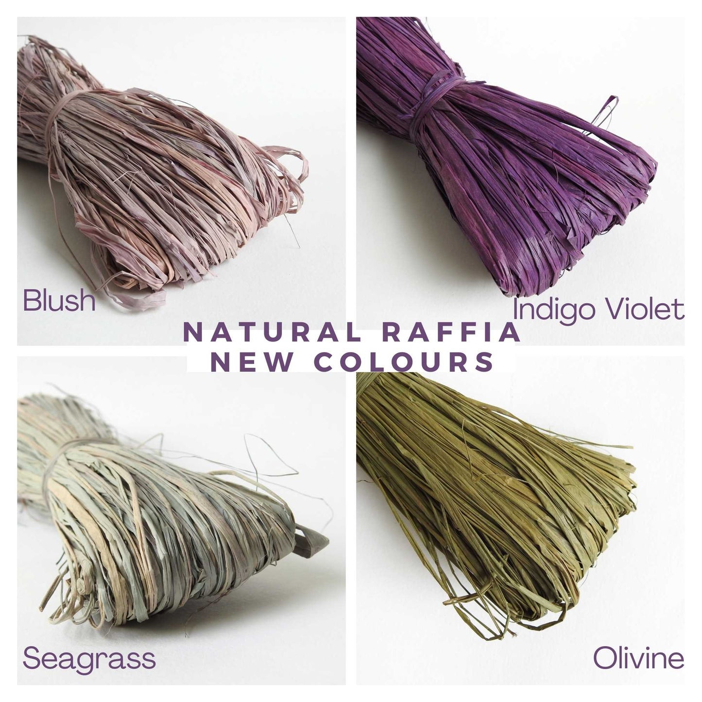 Raffia yarn icollage of raffia yarn in various colours. Raffia yarn for crochet, weaving, craft. Natural fair trade rafia. Brilliant colours. Eco-friendly Nutscene raffia 