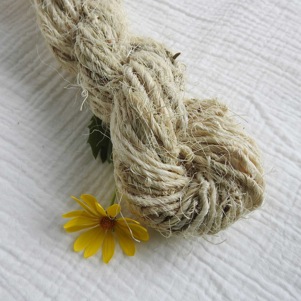 
                      
                        a skein of sisal fibre in light shade. a rustic, highly textured fibre. 100% plant based. Ideal for weaving, baskets, garden. Also known as agave fibre. Ecofriendly and biodegradable.
                      
                    