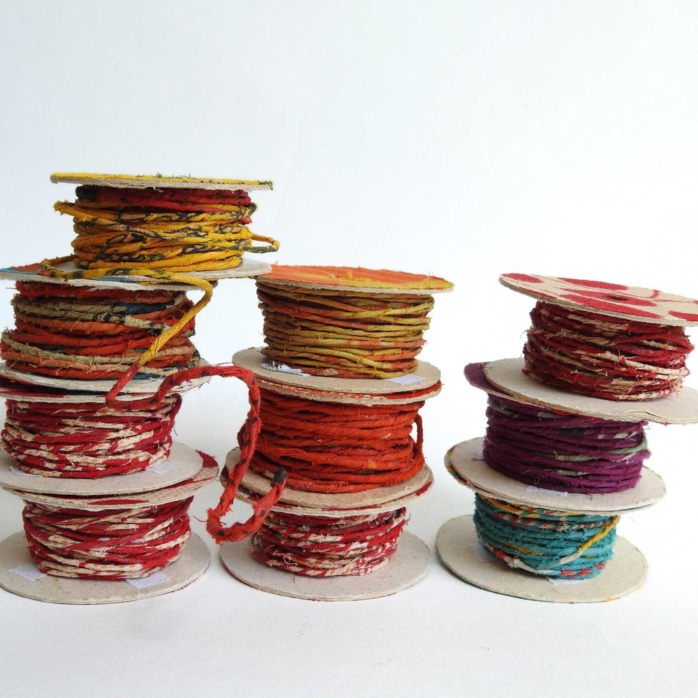 
                      
                        Reels of fairtrade craft wire for beading, craft, amigumuri, flowers, headbands, jewelry. Cloth covered flexible wire. Handmade using upcycled cotton saris. 
                      
                    