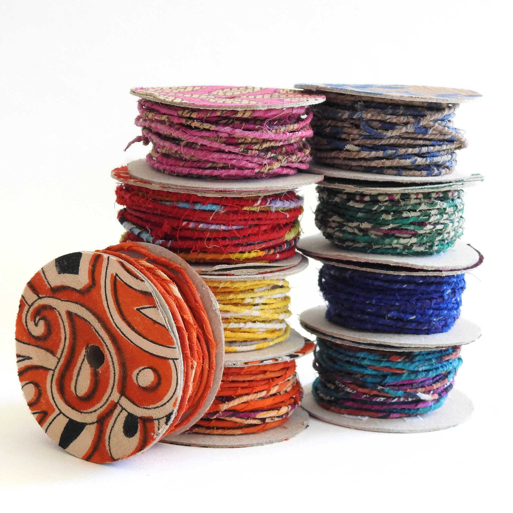 
                      
                        Reels of fairtrade craft wire for beading, craft, amigumuri, flowers, headbands, jewelry. Cloth covered flexible wire. Handmade using upcycled cotton saris. 
                      
                    