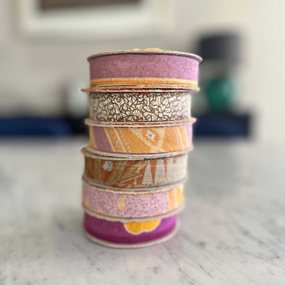 
                      
                        spools of upcycled sari cotton for weaving, baskets, trim, hair, hats, bags. Assorted colours and patterns. Crafted from upcycled sari cotton.
                      
                    