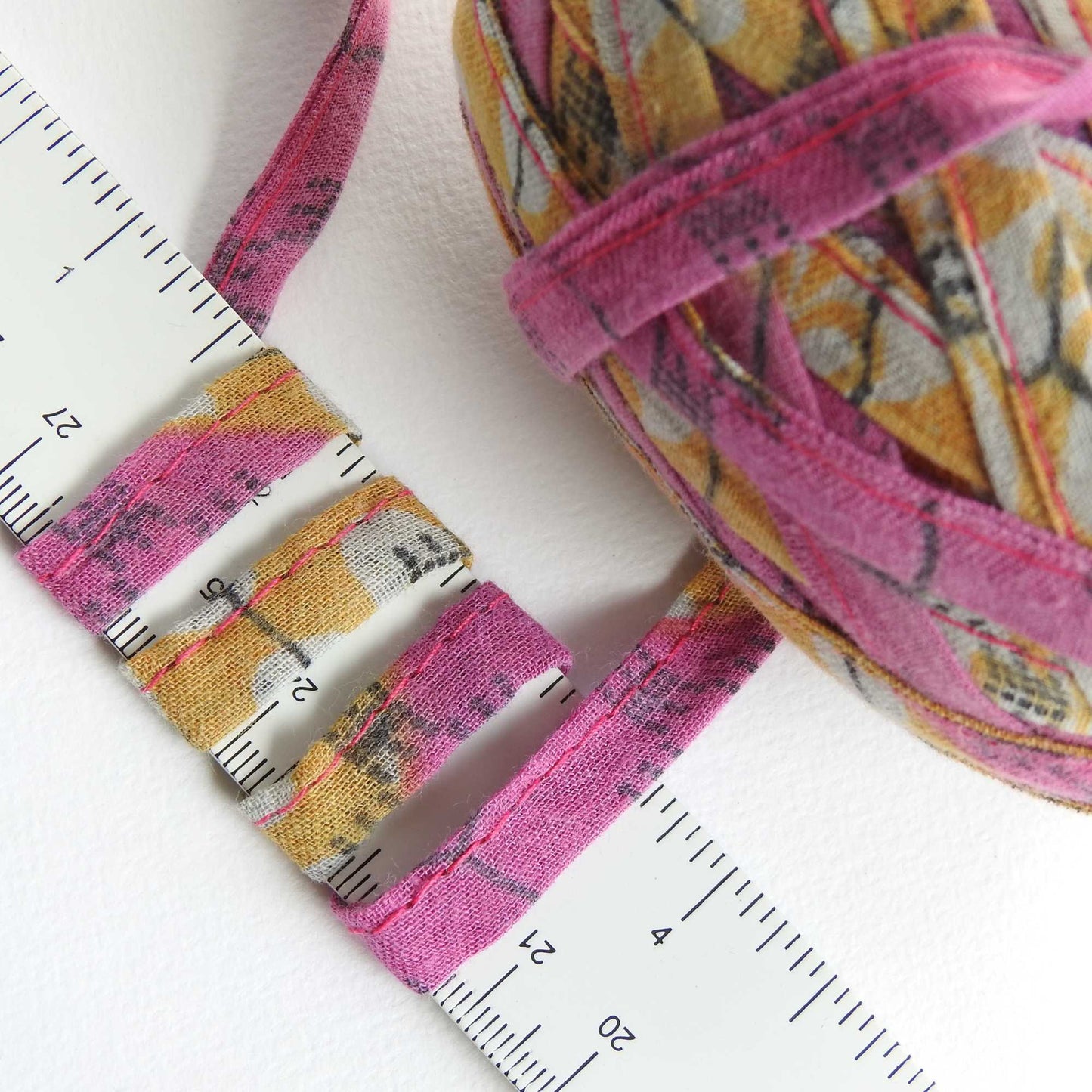 
                  
                    Upcycled Sari Cotton ribbon for wrapping, hair tie, flowers, weaving, basket making, sewing trim. Fair trade and upcycled materials. Hand crafted recycled yarn. Weaving, Knitting, Crochet
                  
                