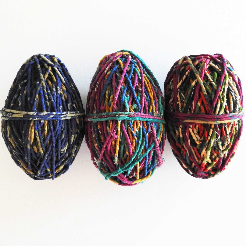 
                      
                        Balls of fair trade recycled cotton cord. Soft Cotton cord for bracelets, necklace, jewelry, bags, baskets, piping, sewing, textiles, walll hangings. Soft cotton rope. Handmade cord from upcycled cotton saris. 
                      
                    