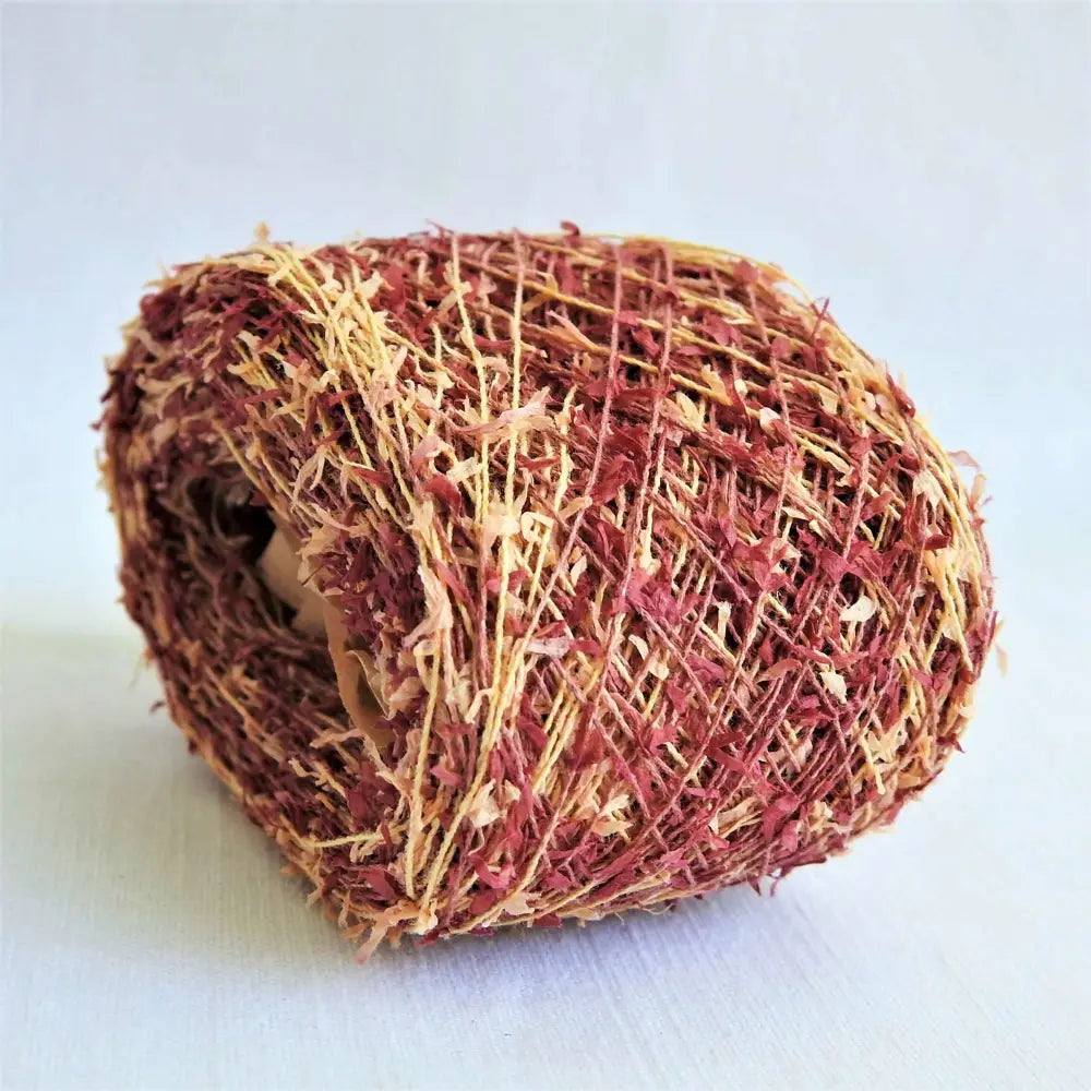 
                  
                    Kasuri Cotton Paper Moire Yarn group including Terracotta. Japanese Lace yarn in ball for weaving, knitting and crochet. Artisan, specialty yarn to create garments, jewelry, bags, scarves, shawls and wraps with this soft yarn. Knit, crochet and weave. Habu Textiles N-78c
                  
                