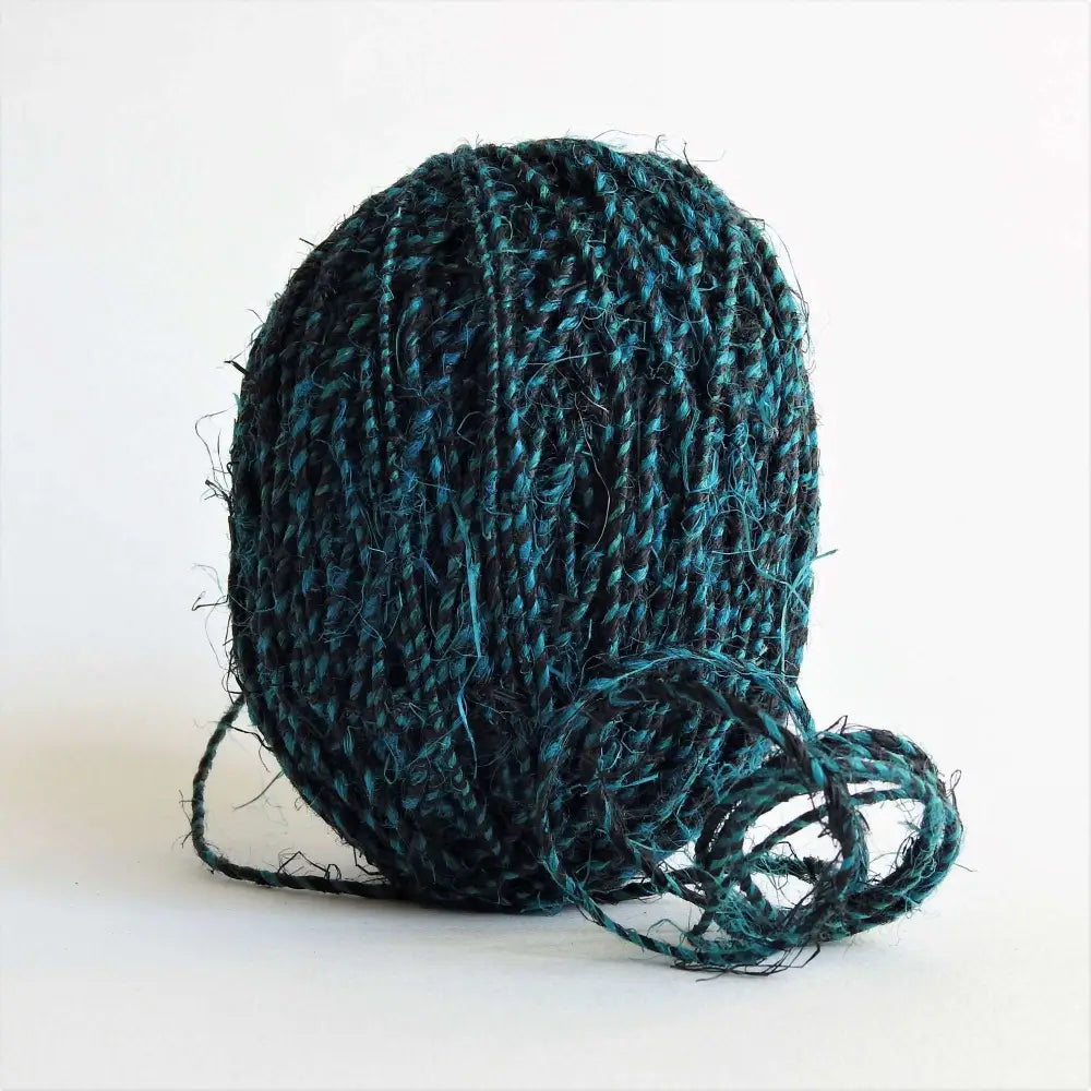 
                  
                    Ball of Fairtrade Hemp Yarn in Turquoise and Black. Eco friendly and natural for bracelets, macrame, weaving, bags. Natural hemp yarn
                  
                