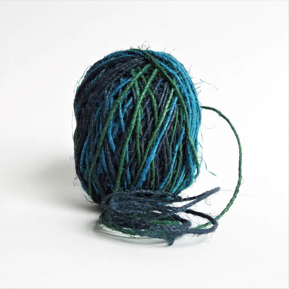
                  
                    Ball of Fairtrade Hemp Yarn in Turquoise, Green and Black. Eco friendly and natural for bracelets, macrame, weaving, bags. Natural hemp yarn
                  
                