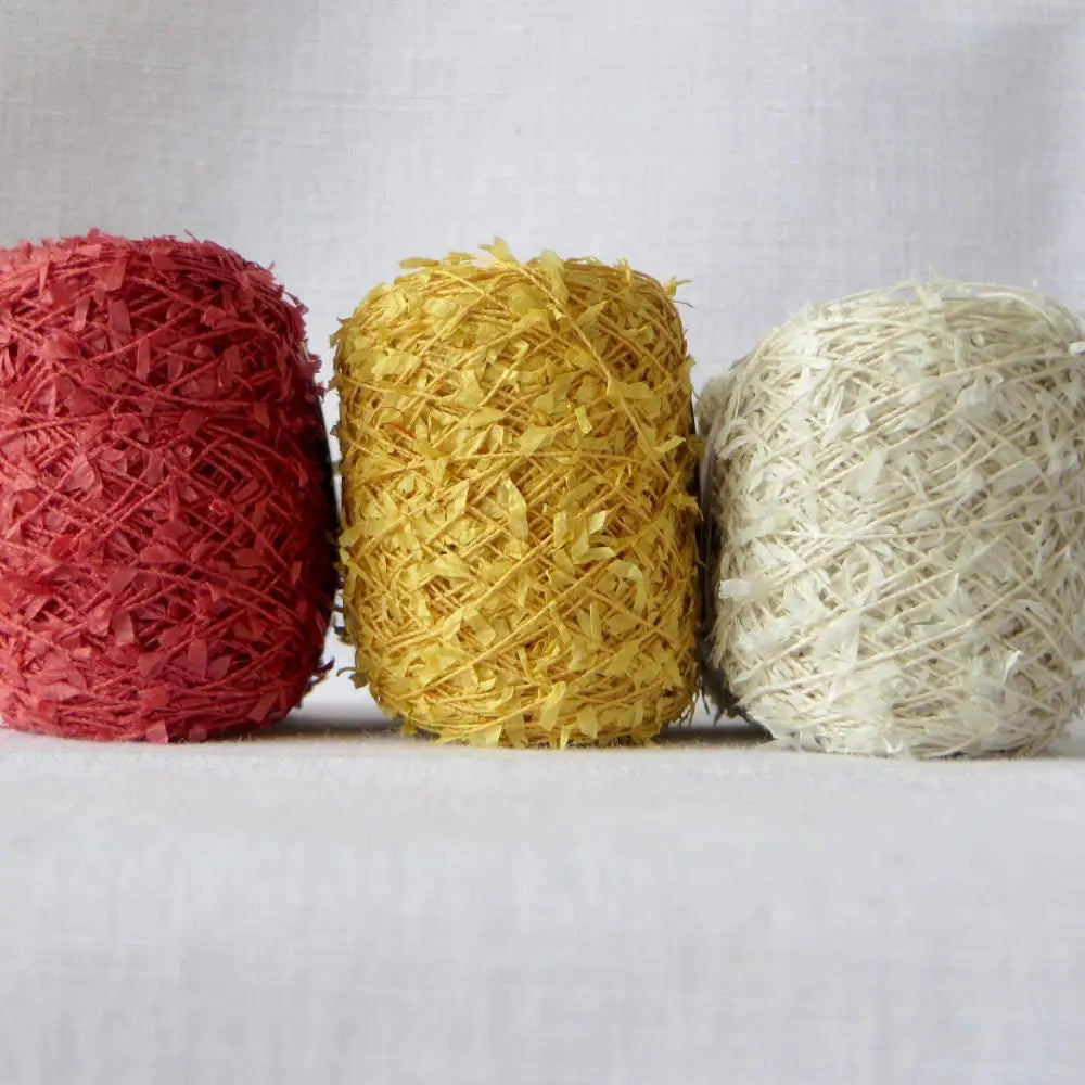 
                  
                    Japanese Cotton Linen Paper Yarn in Beni Red, Mustard and White. Soft and fluffy lace yarn for knitting, crochet  and weaving. Natural, vegan yarn for baby, scarf, jumper and garment. Japanese cotton linen yarn. Habu Textiles Fine Cotton Linen Paper Moire N-77 N-78
                  
                