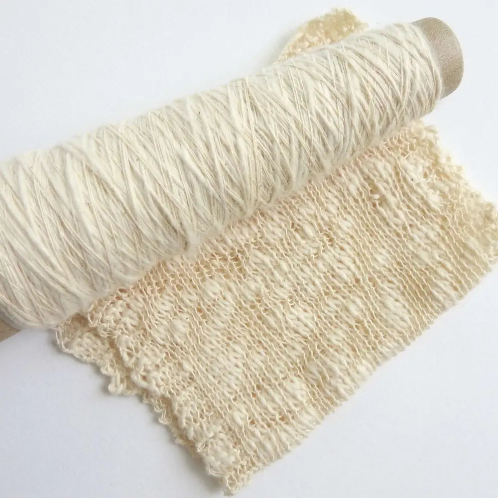 Knitted sample using Habu Textiles NErimaki Cotton Slub Yarn. Soft cotton slub for baby, garments, scarves, gloves, mittens. Habu Textiles Nerimaki Slub N45