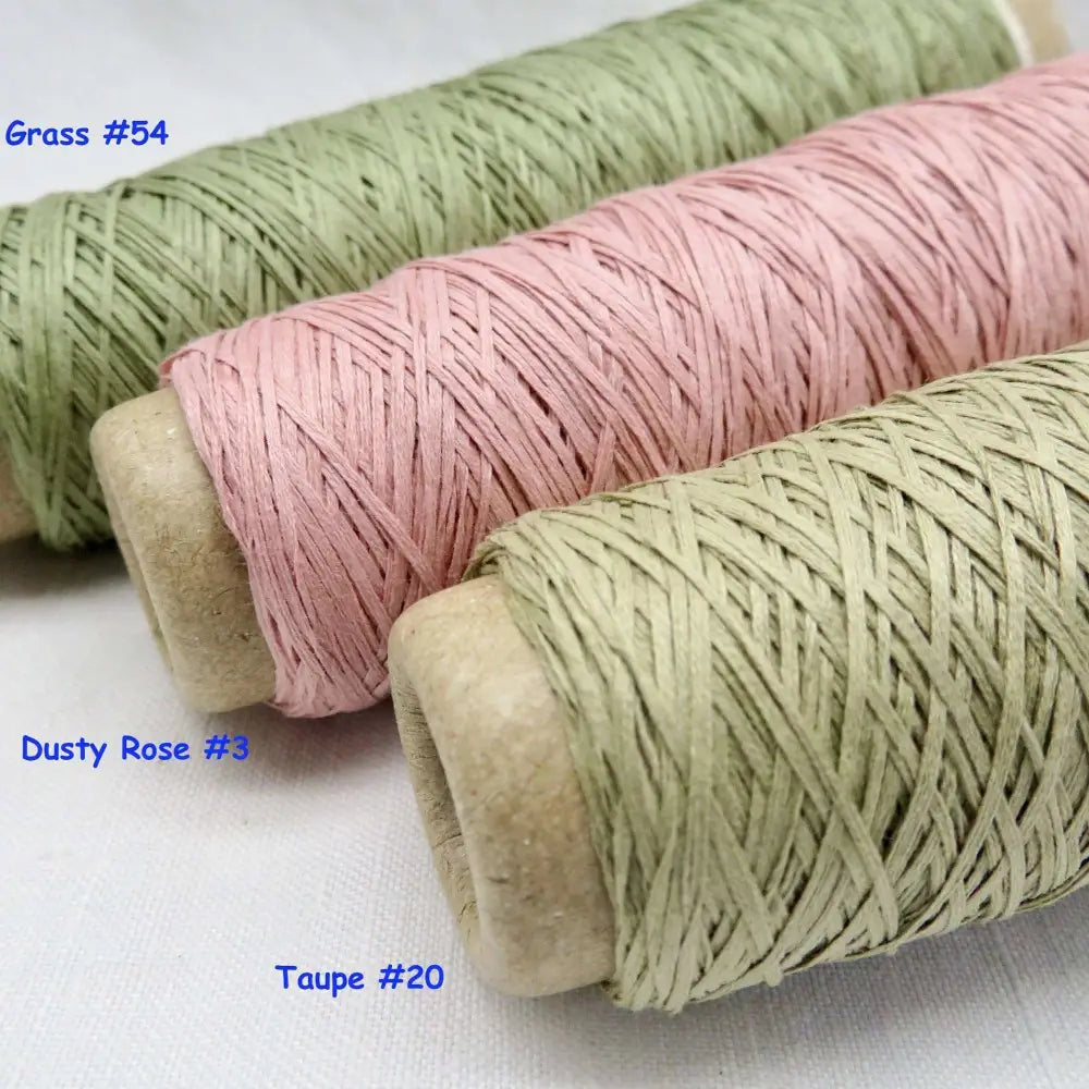 
                  
                    Habu Cotton Gima yarn in grass, dusty rose and taupe. Yarn for weaving, knitting, crochet. Habu Cotton Gima. Habu yarn A174
                  
                