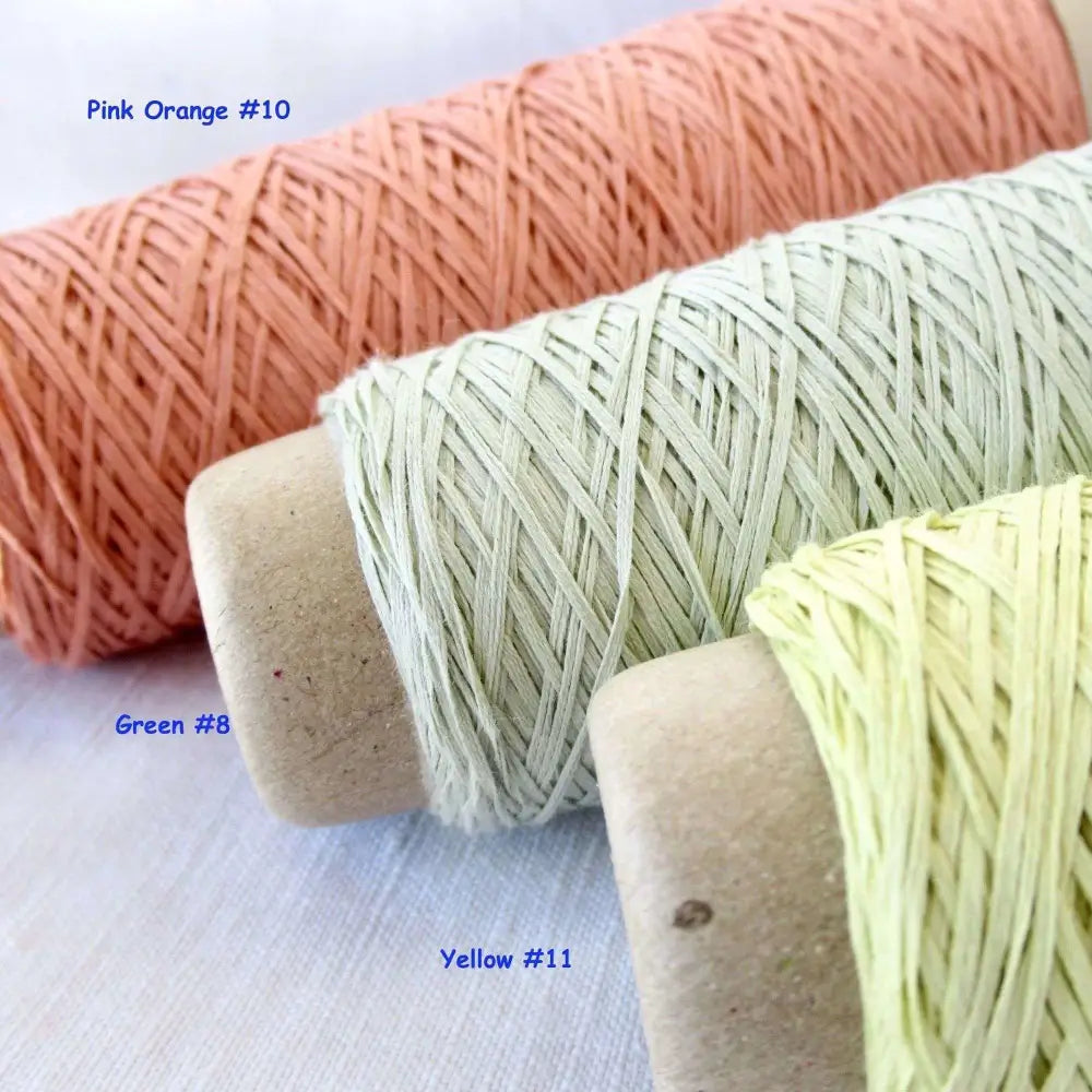
                  
                    Habu Cotton Gima yarn in pink orange, green and yellow. Yarn for weaving, knitting, crochet. Habu Cotton Gima. Habu yarn A174
                  
                