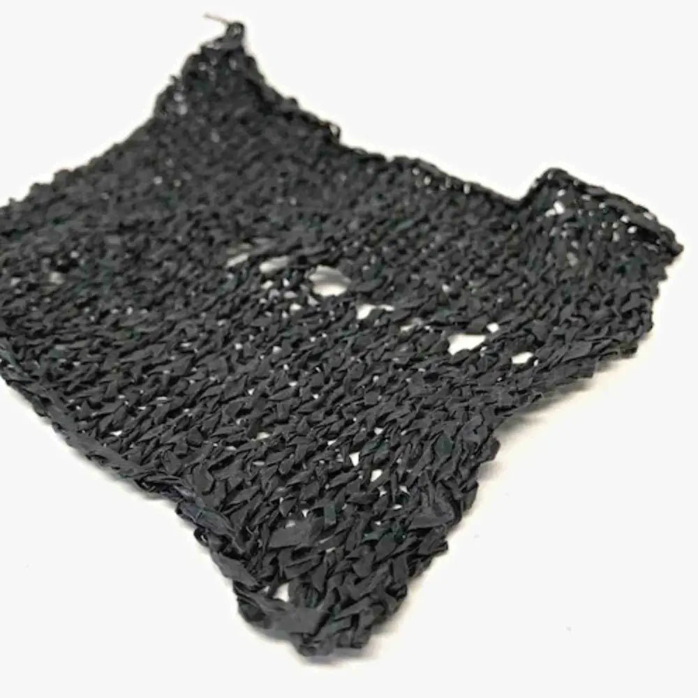 
                  
                    Knitted sample using Habu Textiles Shosenshi Linen Paper yarn in Charcoal. Japanese Paper yarn for weaving, knitting, crochet, textile arts, machine knitting.  Linen Paper Yarn.
                  
                