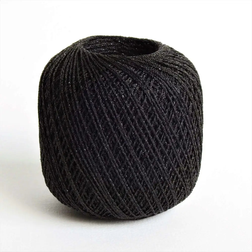 
                  
                    Ball of metallic yarn in black. Glitter yarn, soft and shiny yarn with beautiful drape. Lurex metallic yarn for crochet, knitting, tatting, weaving, tassels and embroidery. Daruma Lurex Lame Leaf thread
                  
                
