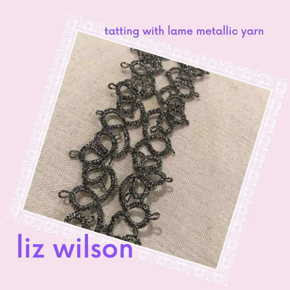 
                  
                    Tatting using Metallic glitter yarn in black. by Liz Wilson Glitter yarn, soft and shiny yarn with beautiful drape. Lurex metallic yarn for crochet, knitting, tatting, weaving, tassels and embroidery. Daruma Lurex Lame Leaf thread
                  
                