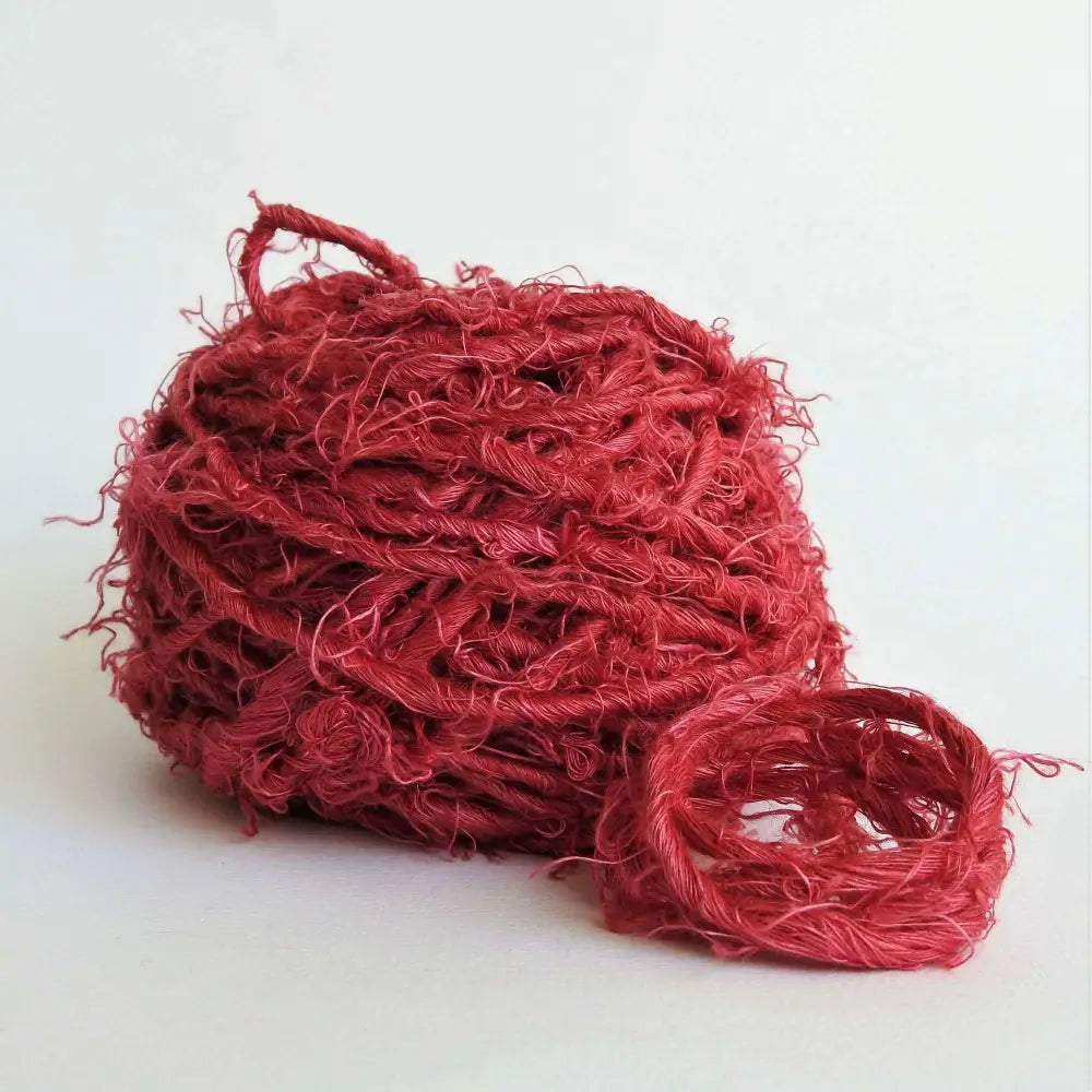 
                  
                    Ball of chunky yarn in Burnt Henna. A thick yarn hand crafted from recycled linen material. A recycled yarn for blankets, macrame, scarves, hats, bags. Sustainable eco friendly vegan yarn. Sustainable yarn australia.
                  
                