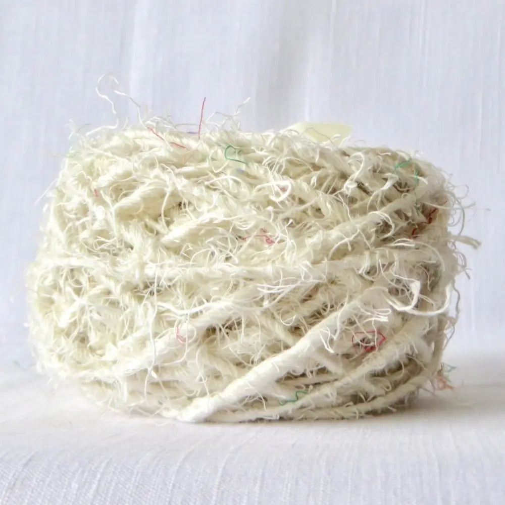 
                  
                    Skein of Recycled Linen yarn in Cloud. Hand spun, soft and chunky our Linen yarn is perfect for crafting, macrame, weaving, knitting and crochet. Use to make bags, baskets, hats, scarves and sweaters. Natural yarn with wonderful drape and feel.  
                  
                