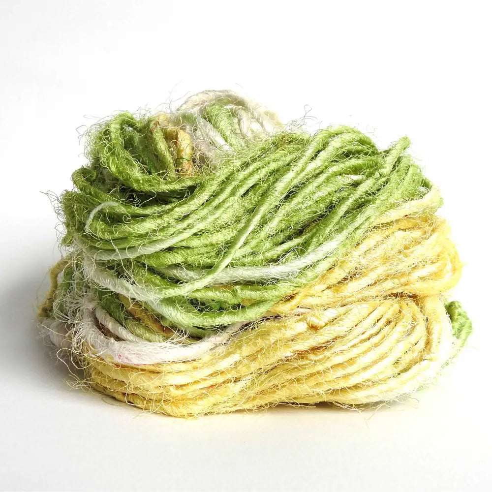 
                  
                    Ball of Sari Silk Yarn in Splice. Recycled sari silk yarn Australia. Eco friendly yarn. Handspun, chunky yarn for knitting, crochet, weaving, craft.
                  
                