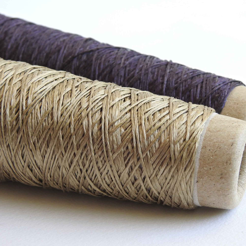 Cones of Habu Textiles Silk Ribbon yarn in Camel and wine. 100% Raw Silk thread on cone. Pure Silk yarn for knitting crochet weaving jewelry tassels embroidery. Habu Textiles N106