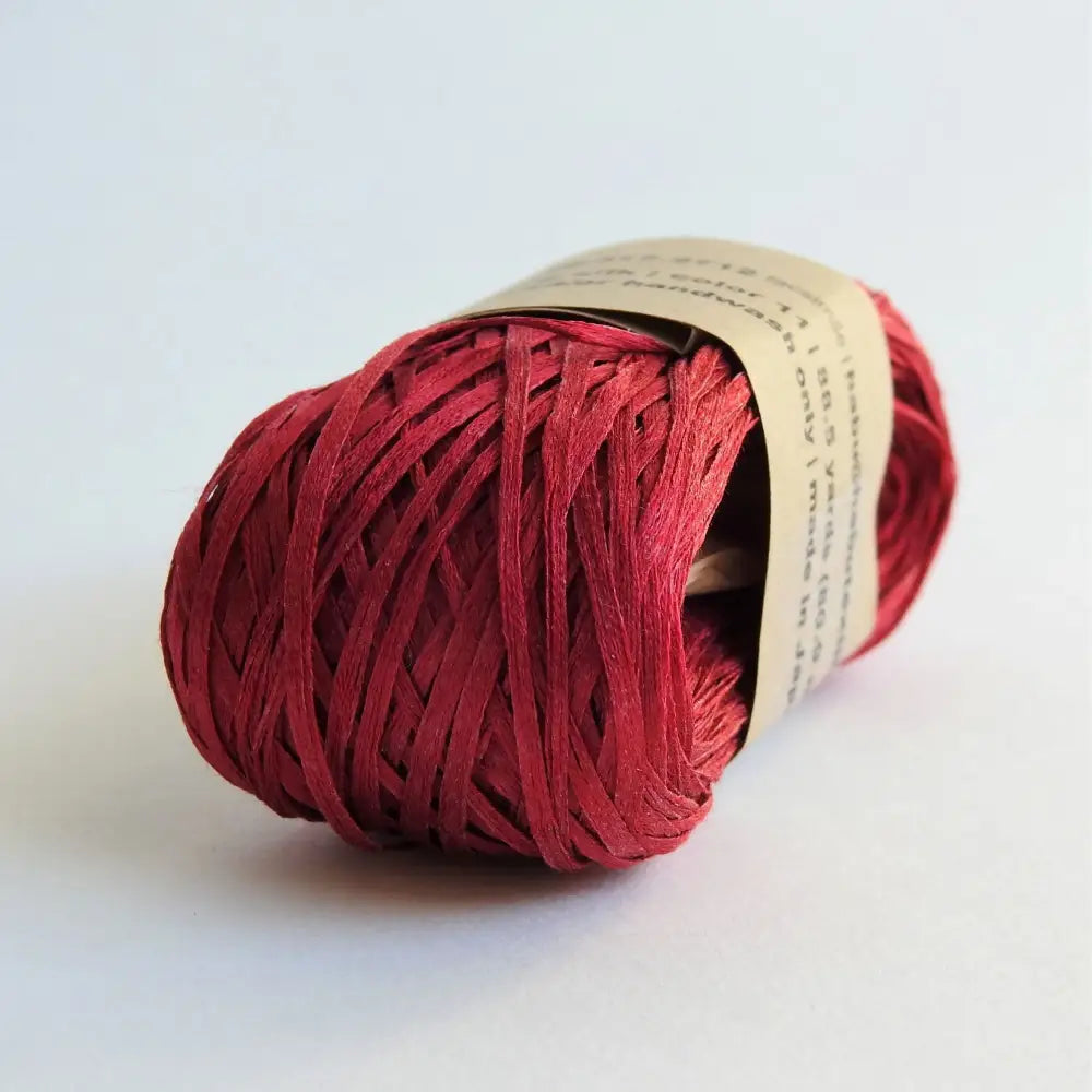 
                  
                    Ball of Habu Silk Tape Yarn in Red. 100% Japanese silk yarn for knitting, crochet, weaving. Make hats, bags, garments, shawls. Silky and luminous fine tape. Habu Textiles N-6B
                  
                
