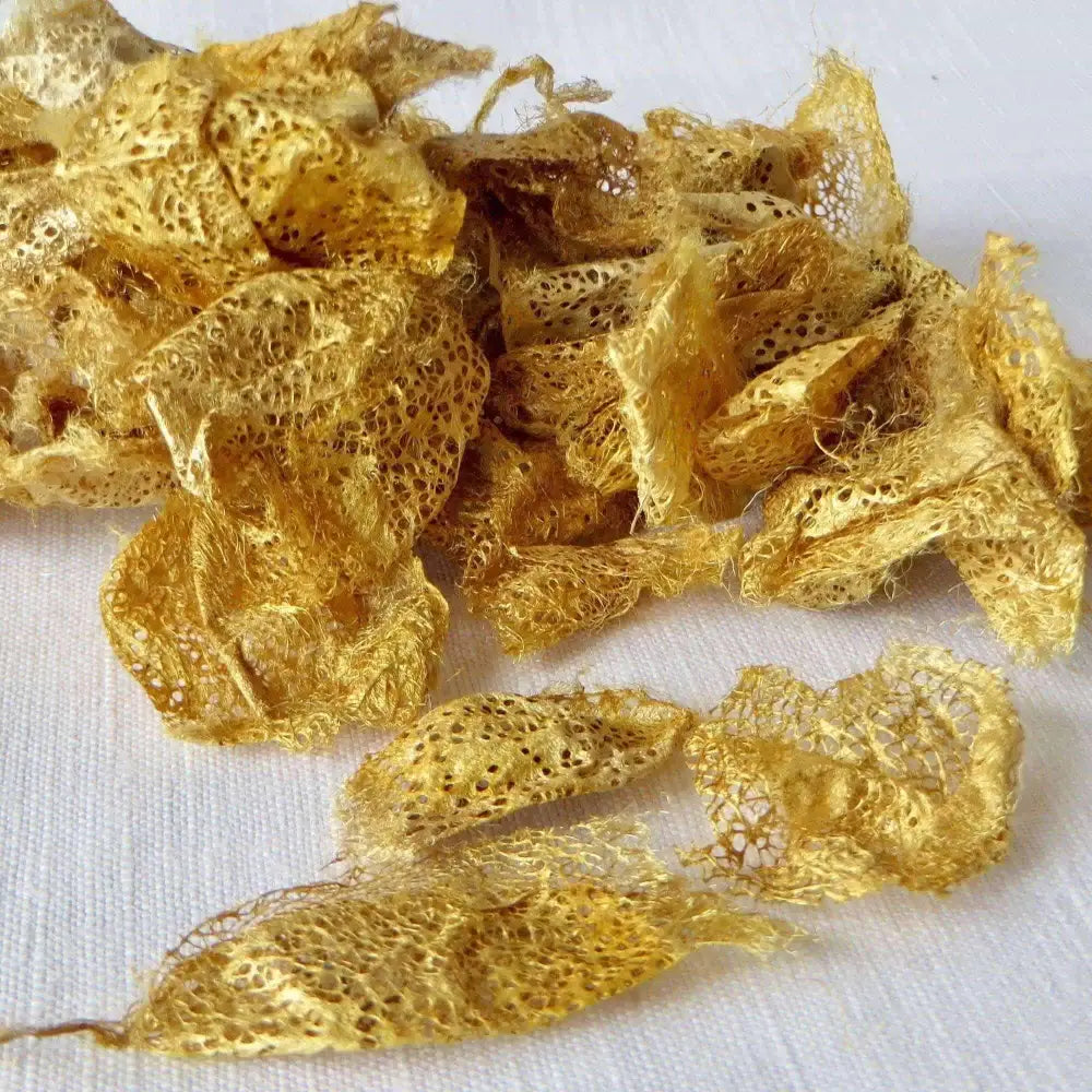 Wild silkworm cocoons for embellishments jewellery craft felting spinning. Golden cocoons. habu textiles cricula cocoons