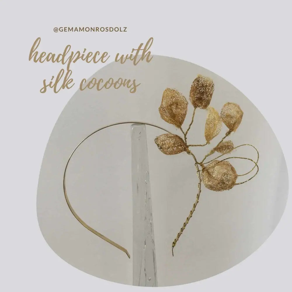 
                  
                    Headpiece crafted using silkworm cocoons from habu textiles. Silk cocoons for jewellery, spinning, felting, embellishments, craft. Habu Textiles Cricula Cocoons
                  
                